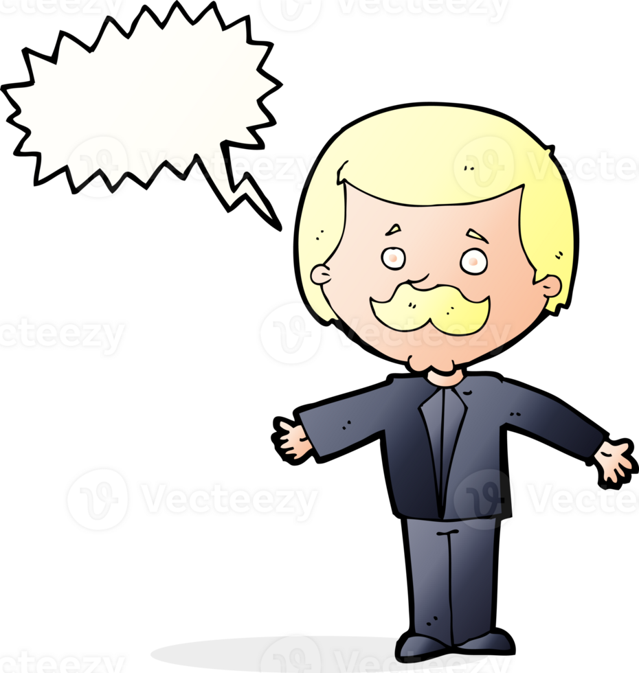 cartoon mustache man with open arms with speech bubble png