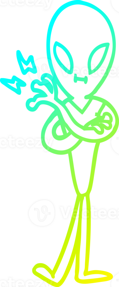 cold gradient line drawing of a cartoon alien png