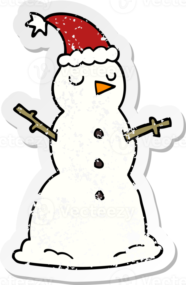 distressed sticker of a cartoon snowman png