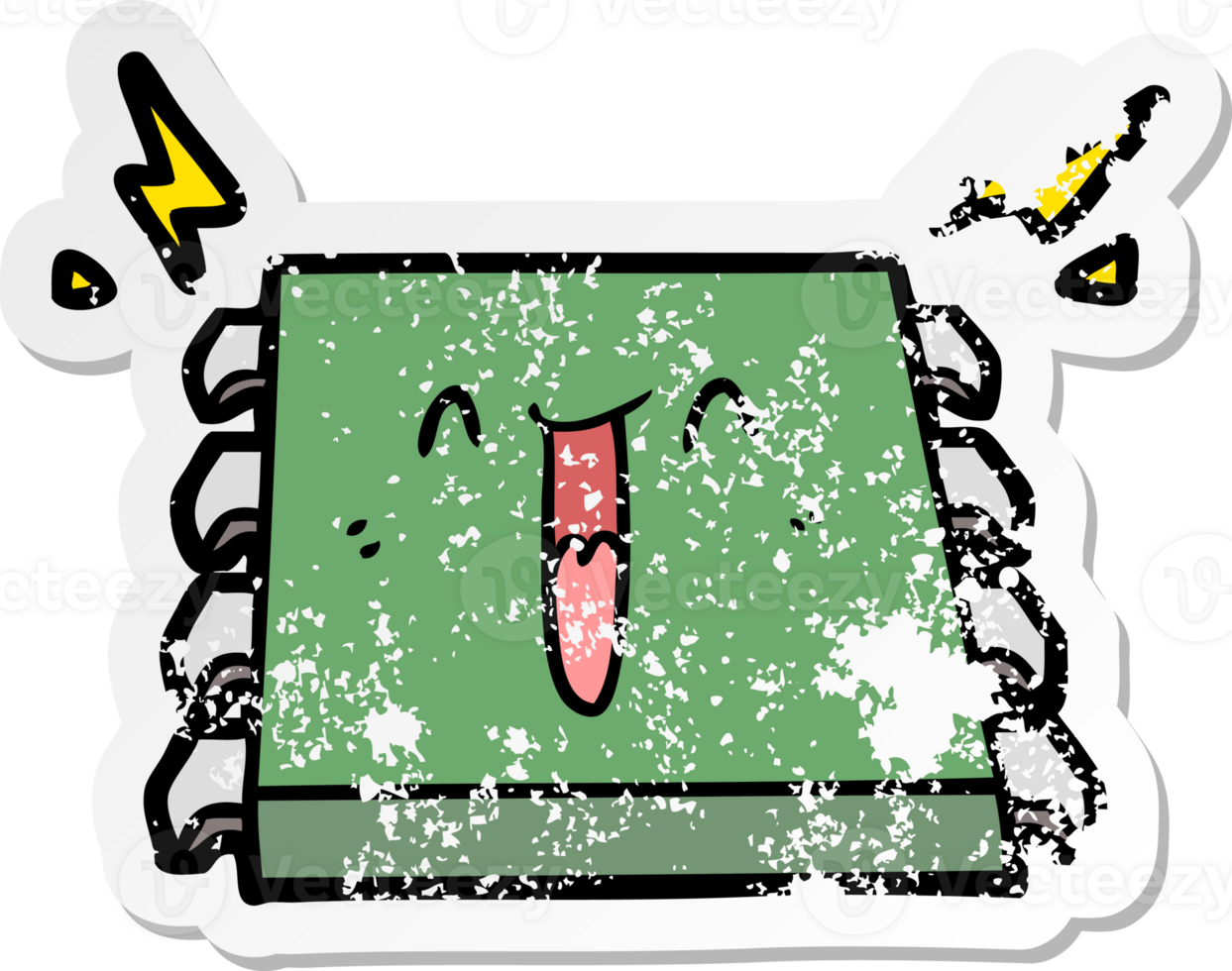 distressed sticker of a happy computer chip cartoon png