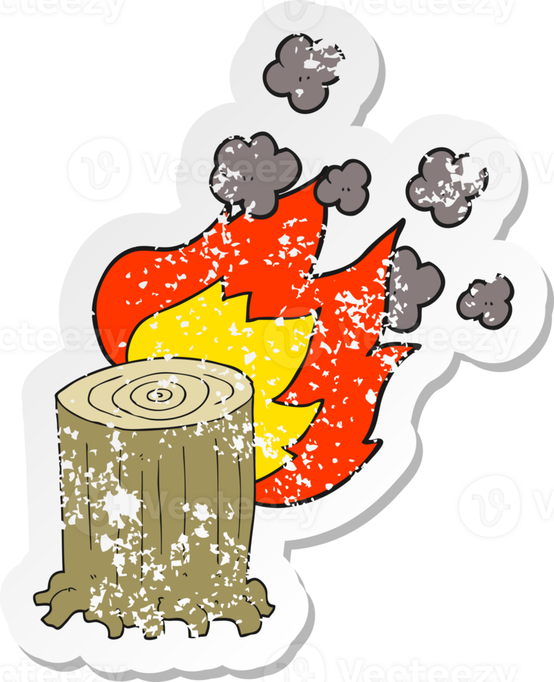 retro distressed sticker of a cartoon tree stump on fire png