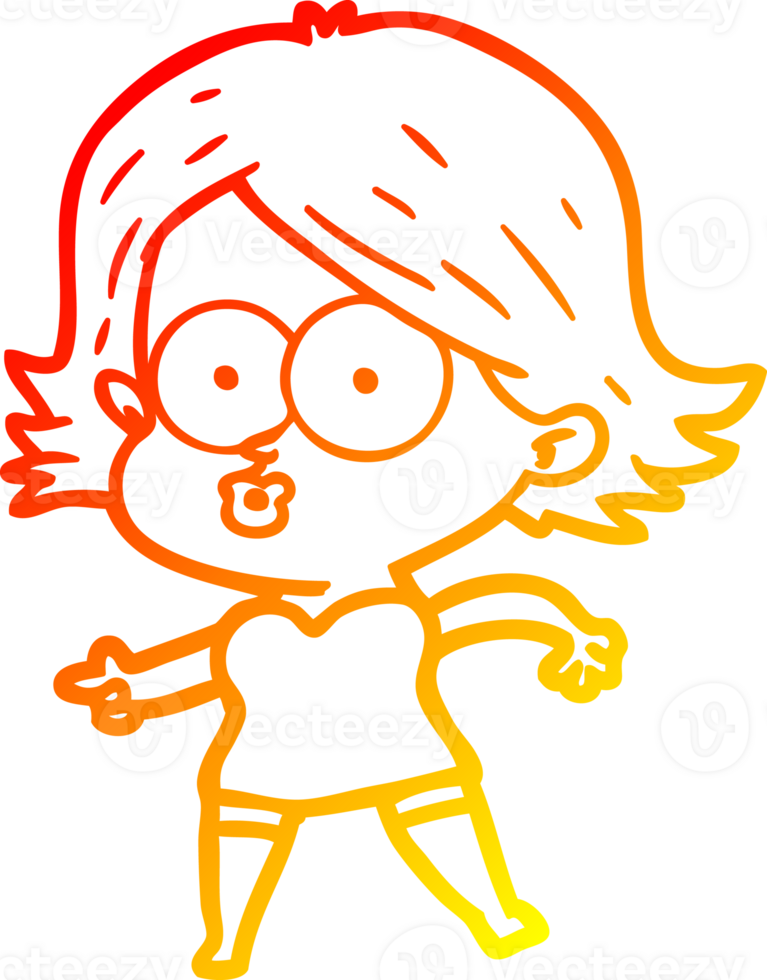 warm gradient line drawing of a cartoon girl pouting png