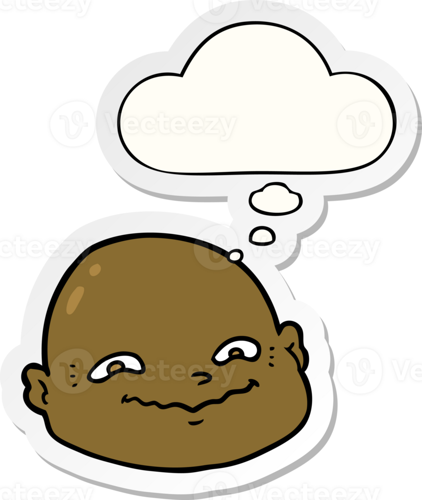 cartoon bald man with thought bubble as a printed sticker png