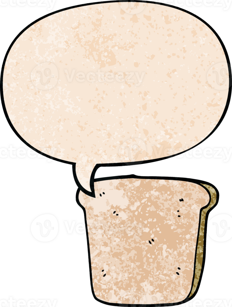 cartoon slice of bread with speech bubble in retro texture style png