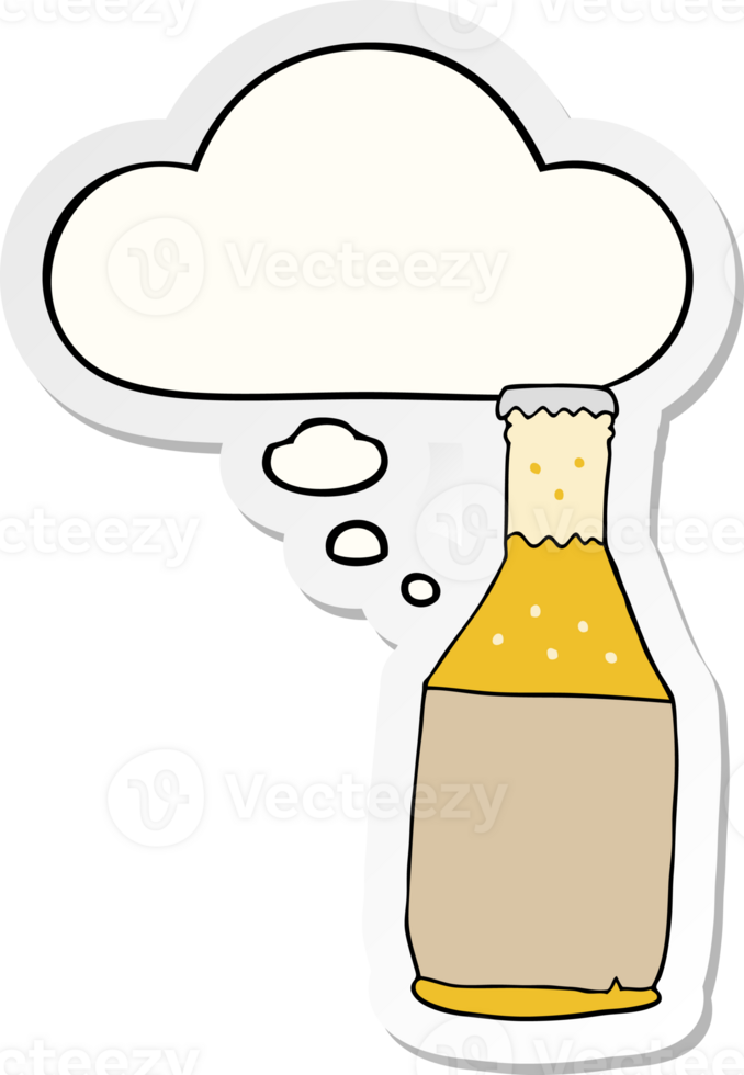 cartoon beer bottle with thought bubble as a printed sticker png