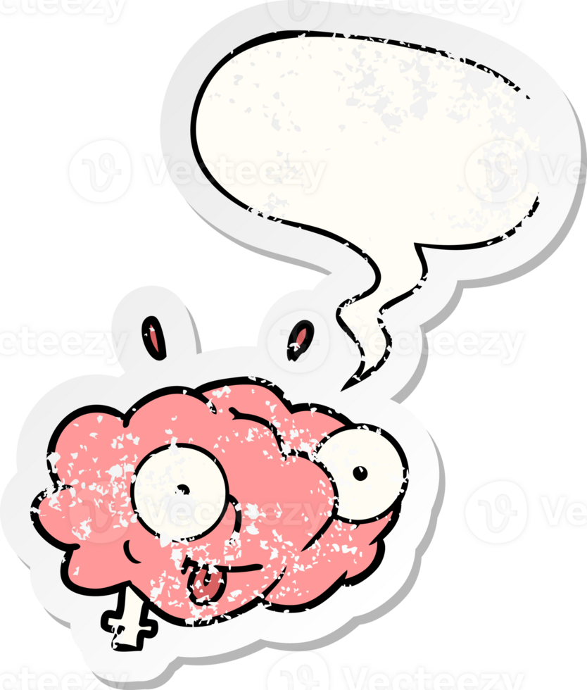 funny cartoon brain with speech bubble distressed distressed old sticker png