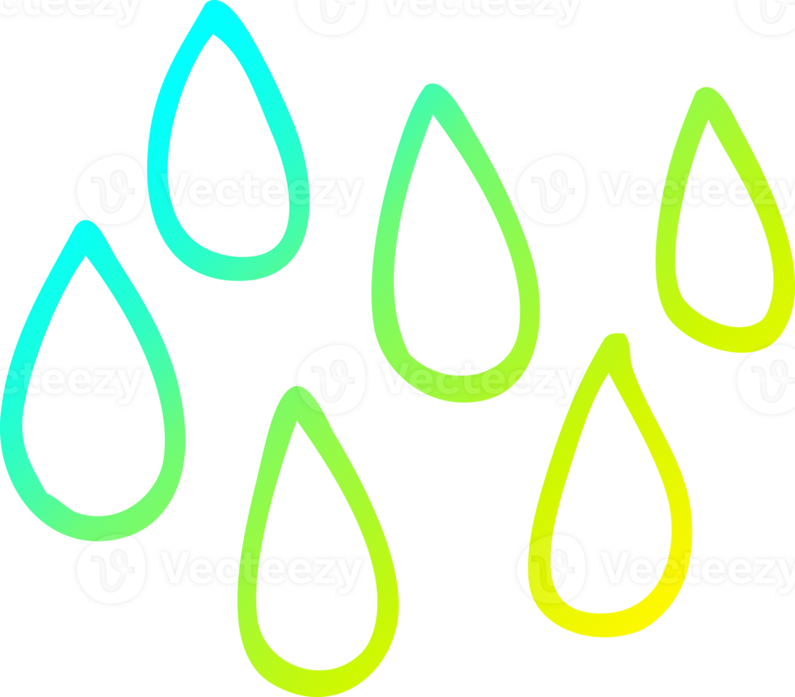 cold gradient line drawing of a cartoon rain drops png