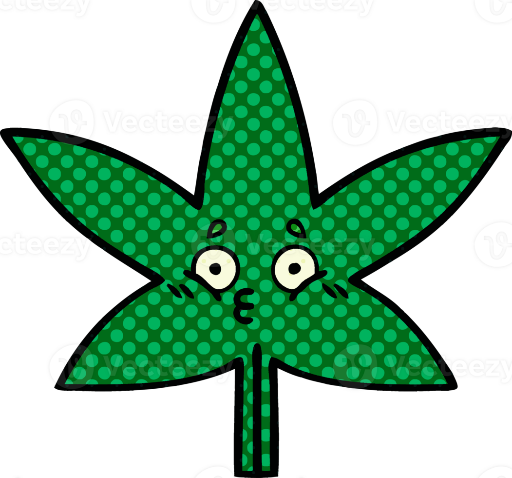 comic book style cartoon of a marijuana leaf png