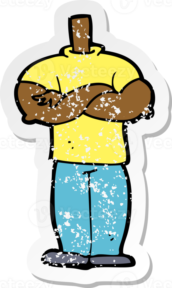 retro distressed sticker of a cartoon body with folded arms png