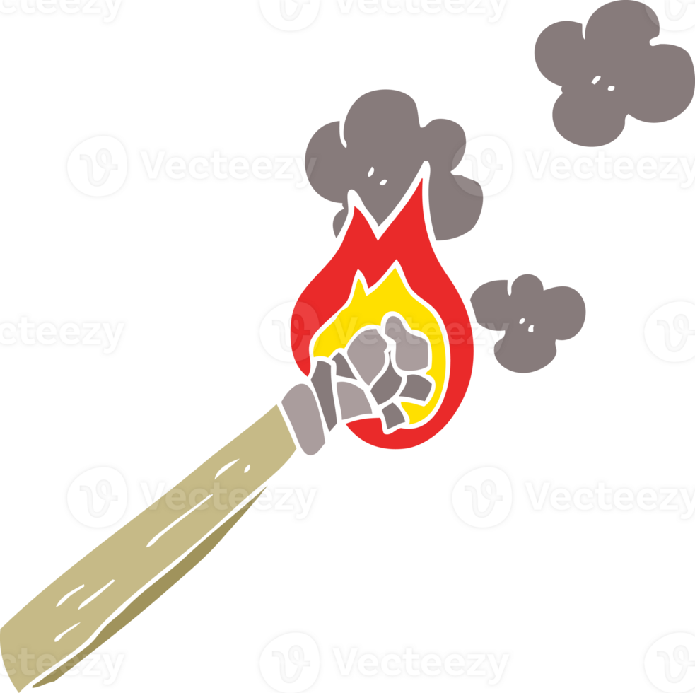 flat color illustration of burning wood torch png