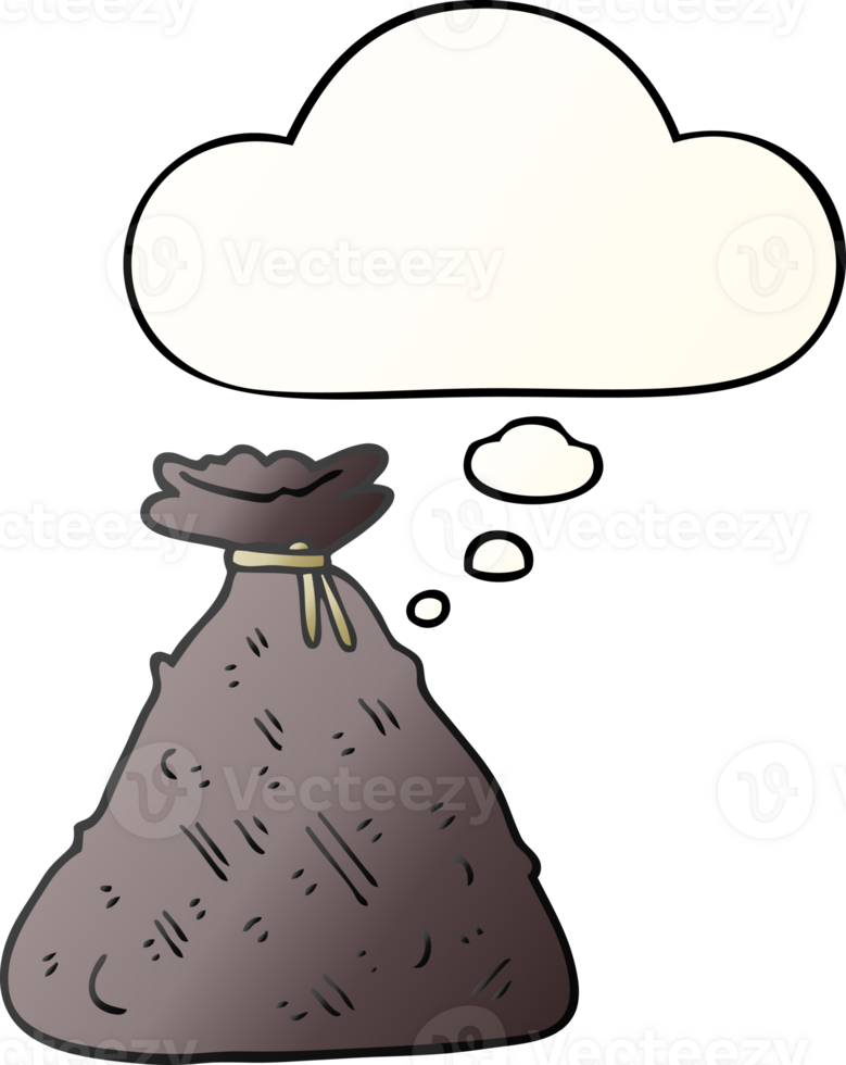 cartoon old hessian sack with thought bubble in smooth gradient style png