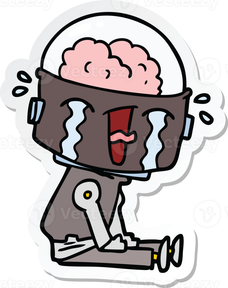 sticker of a cartoon crying robot png