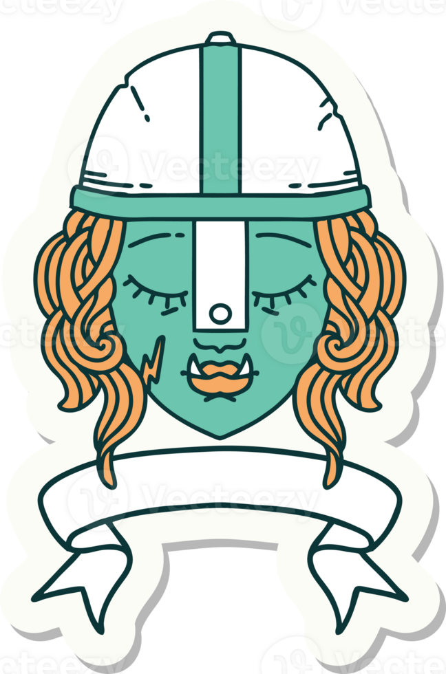 sticker of a orc fighter character face with banner png