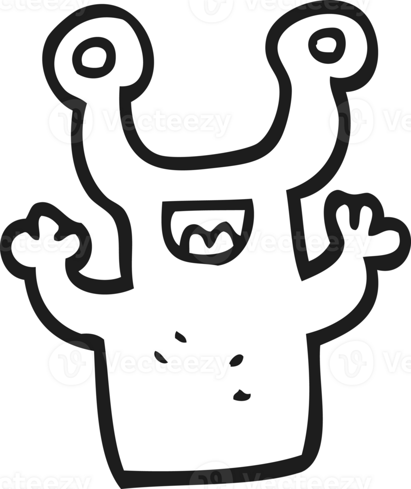 drawn black and white cartoon little alien png