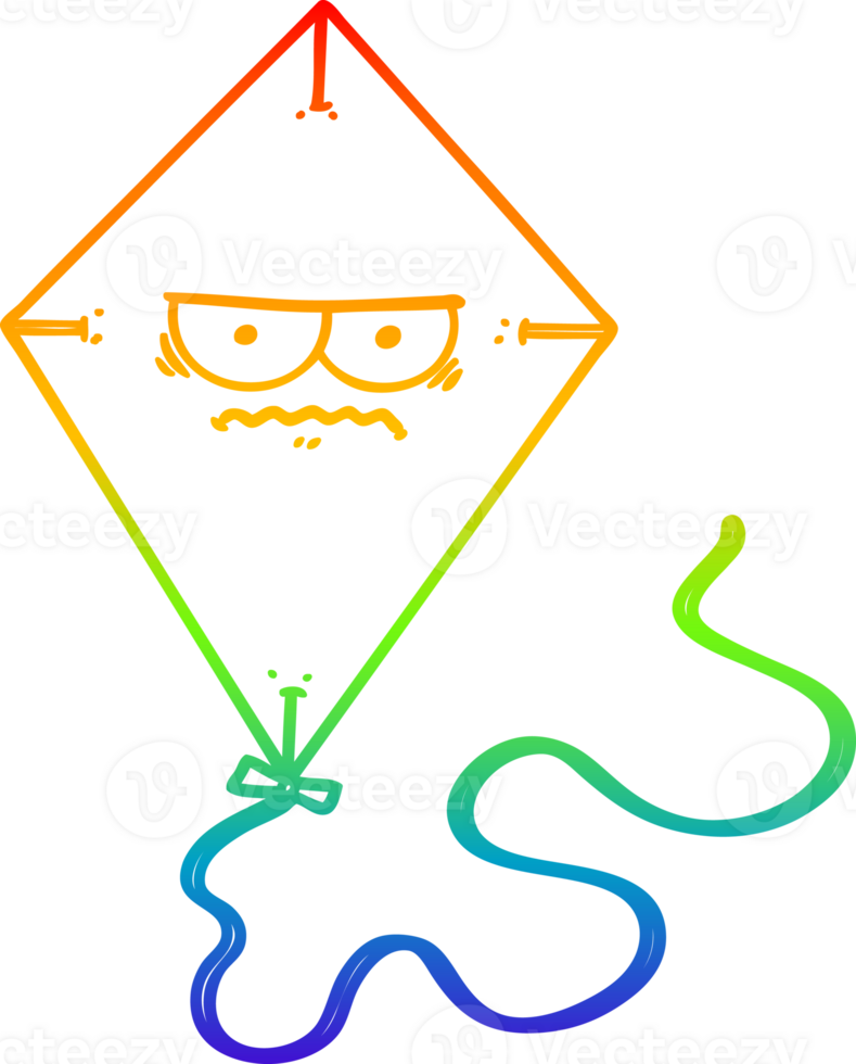 rainbow gradient line drawing of a cartoon angry kite png