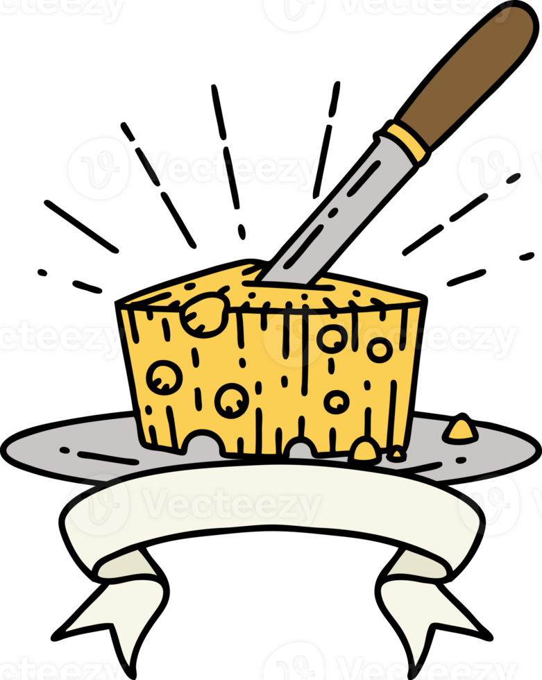 scroll banner with tattoo style plate of cheese png