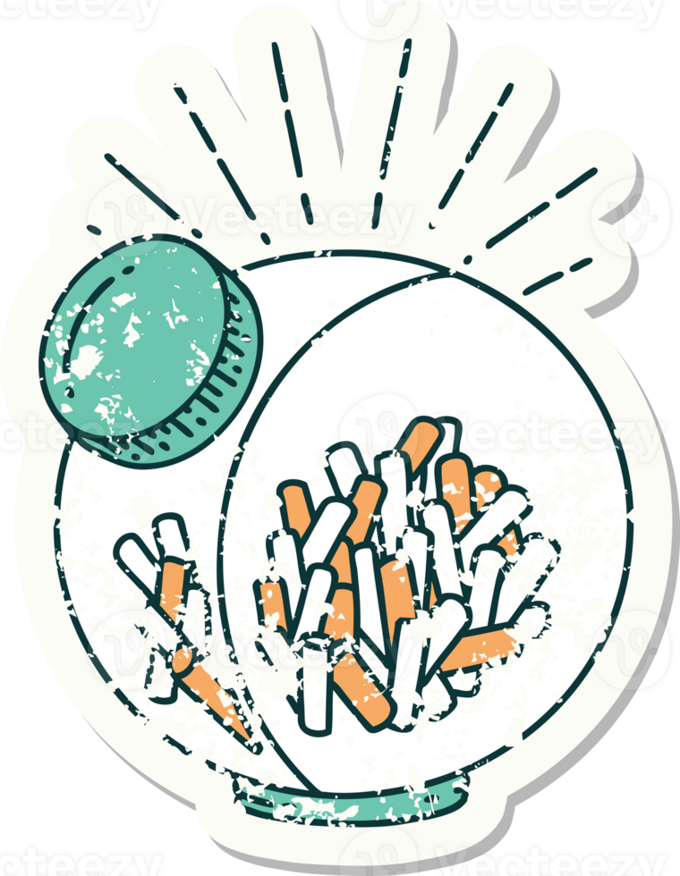worn old sticker of a tattoo style jar of candy png