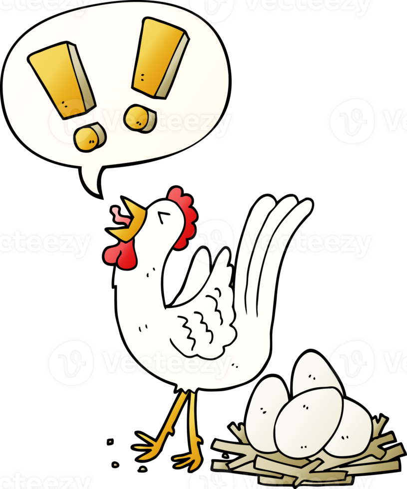 cartoon chicken laying egg with speech bubble in smooth gradient style png