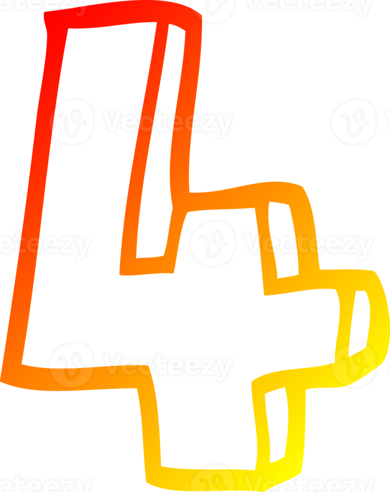 warm gradient line drawing of a cartoon number four png