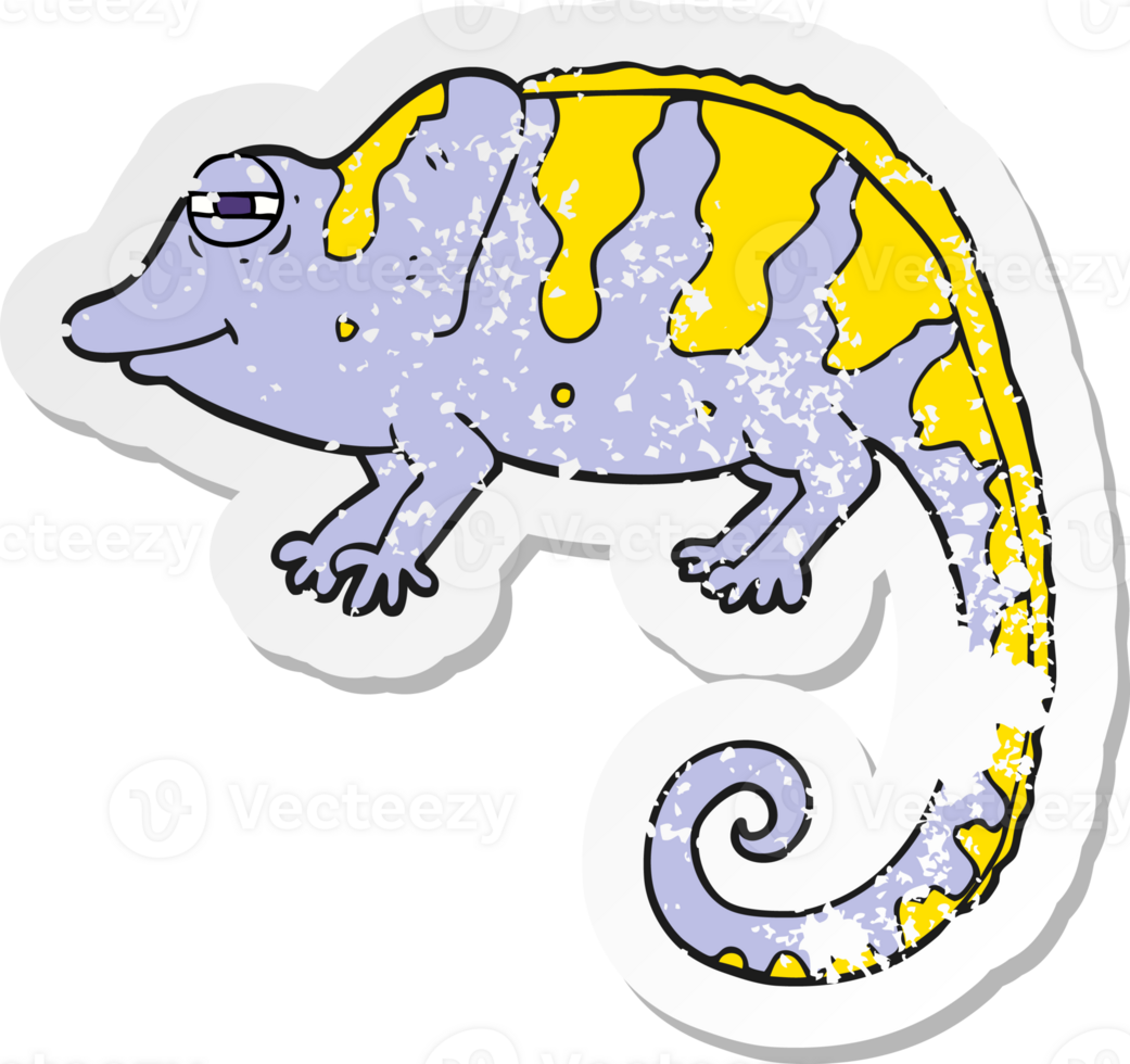 retro distressed sticker of a cartoon chameleon png