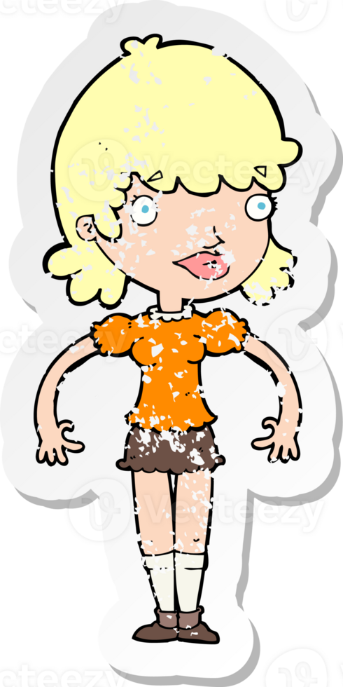 retro distressed sticker of a cartoon happy woman png