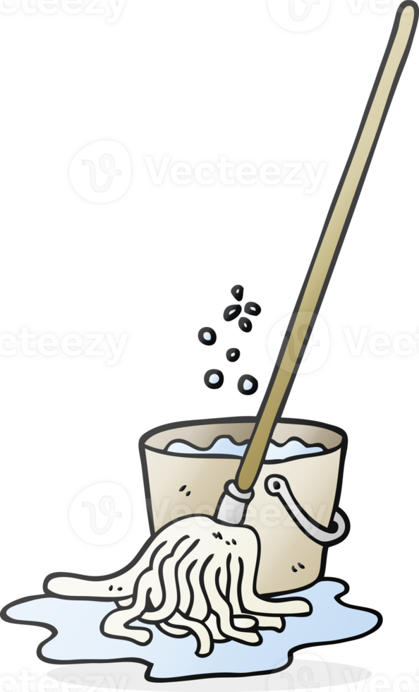 drawn cartoon mop and bucket png