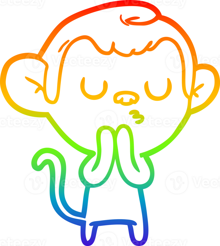 rainbow gradient line drawing of a cartoon monkey png