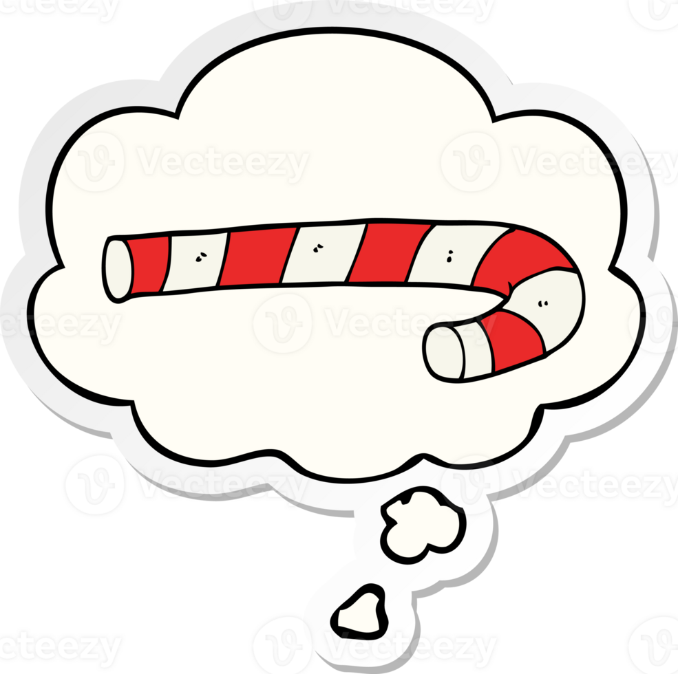 cartoon candy cane with thought bubble as a printed sticker png