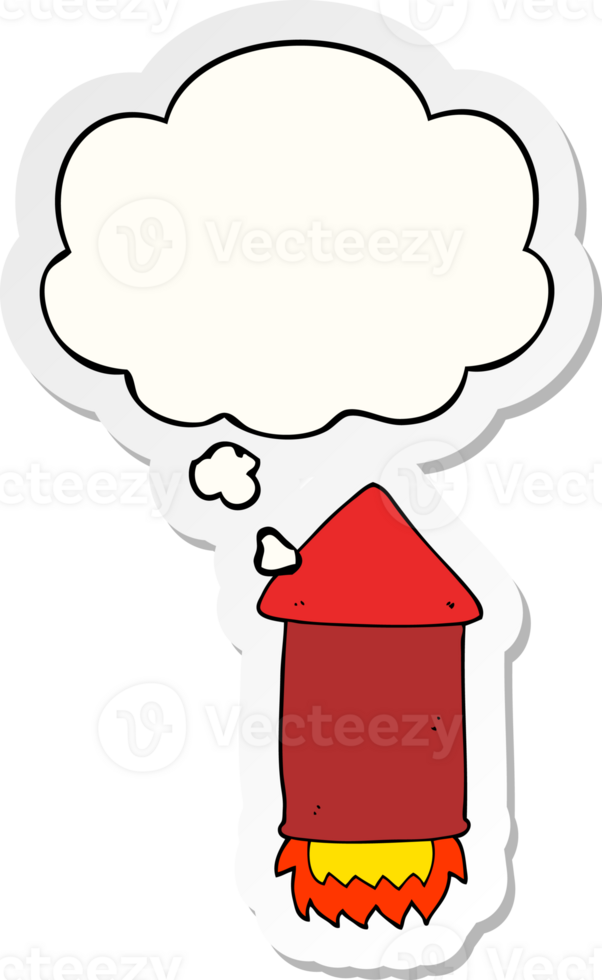 cartoon rocket with thought bubble as a printed sticker png