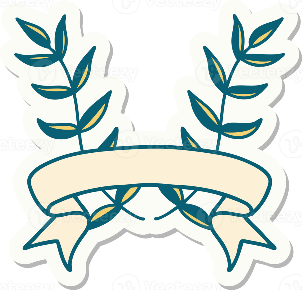 tattoo style sticker with banner of a laurel png