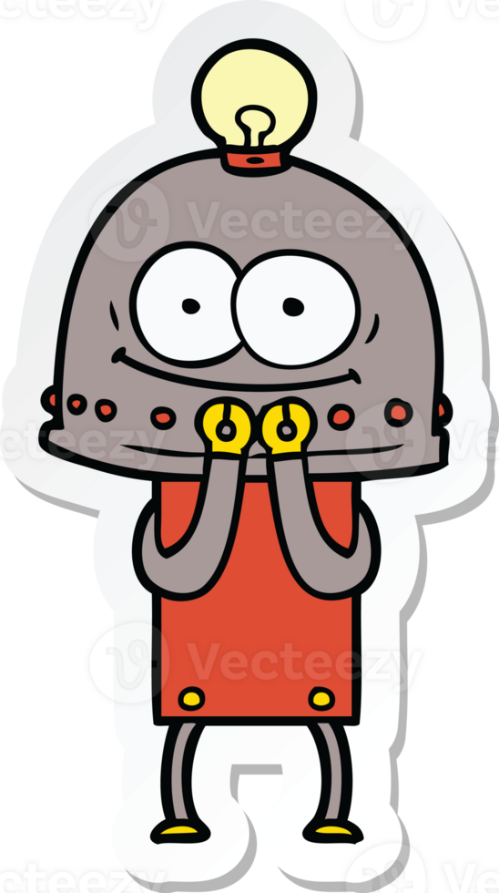 sticker of a happy carton robot with light bulb png