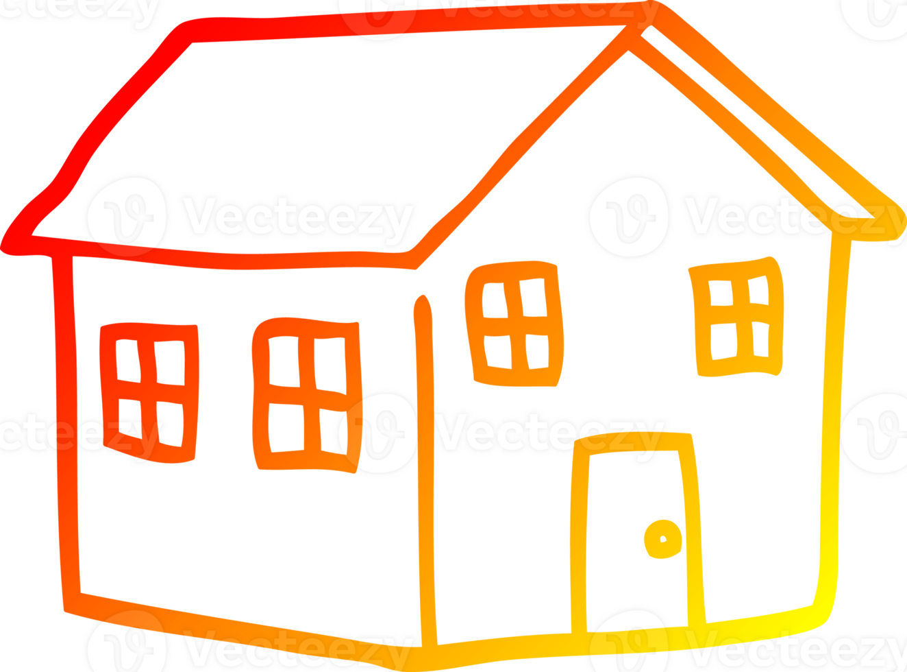 warm gradient line drawing of a cartoon house png
