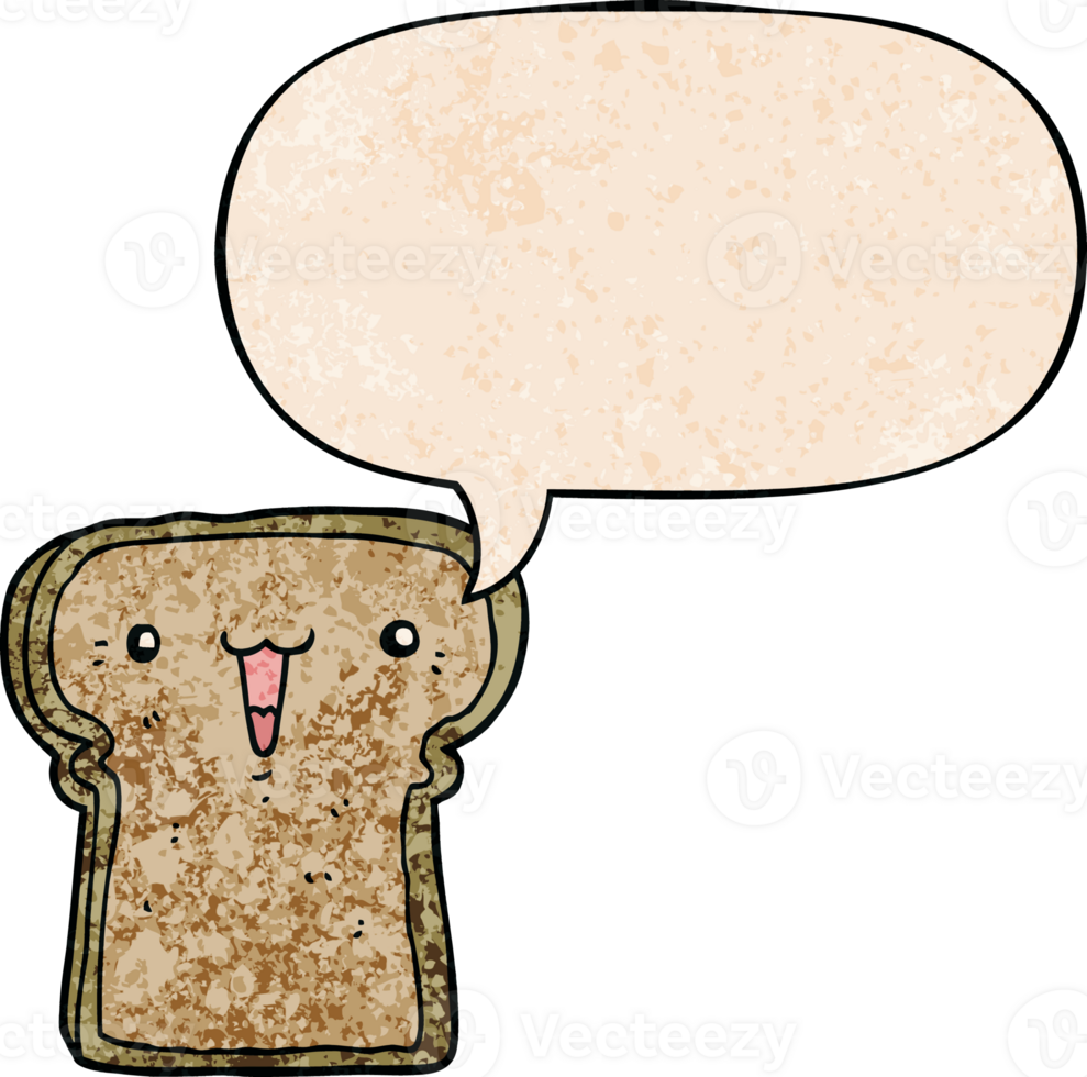 cute cartoon toast with speech bubble in retro texture style png