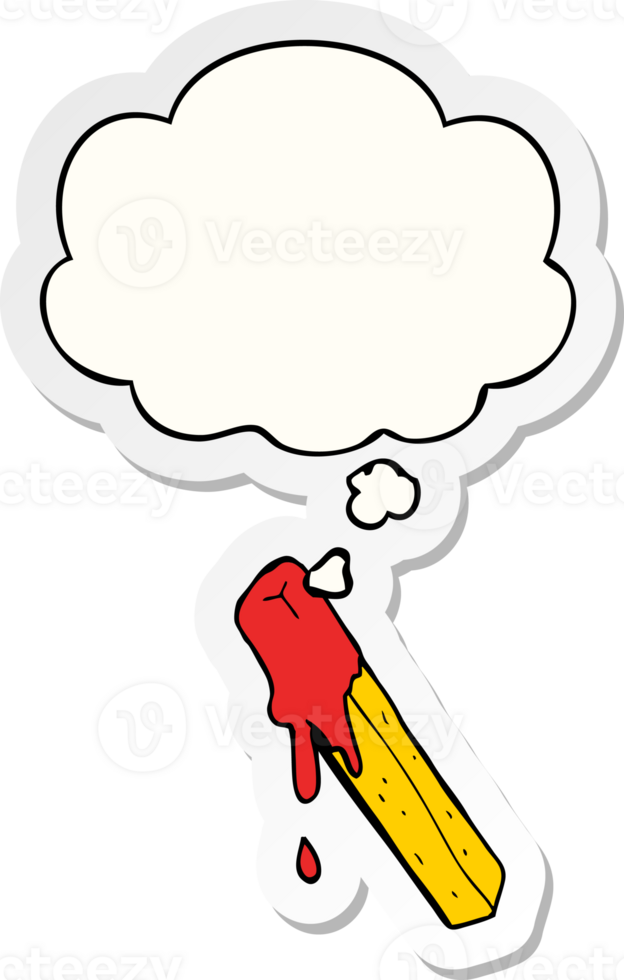 cartoon dipped fry with thought bubble as a printed sticker png