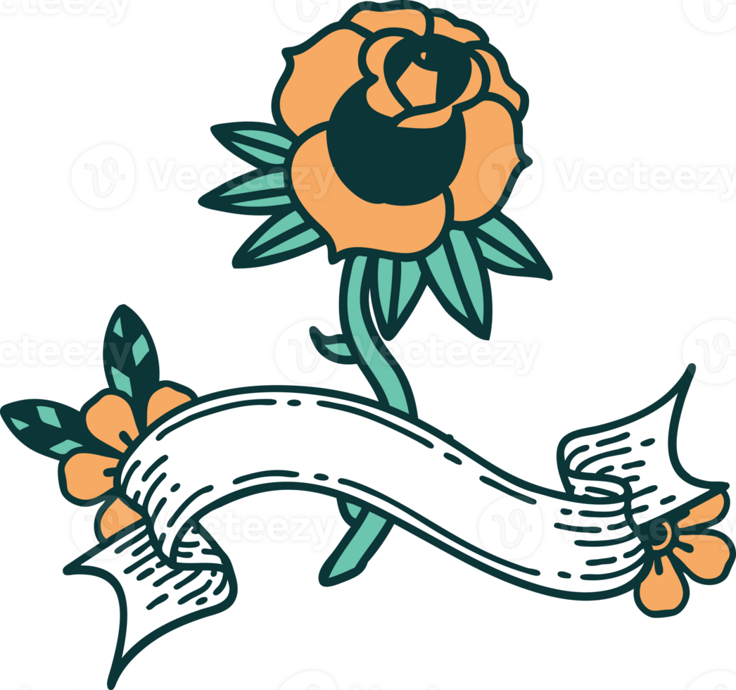 traditional tattoo with banner of a rose png