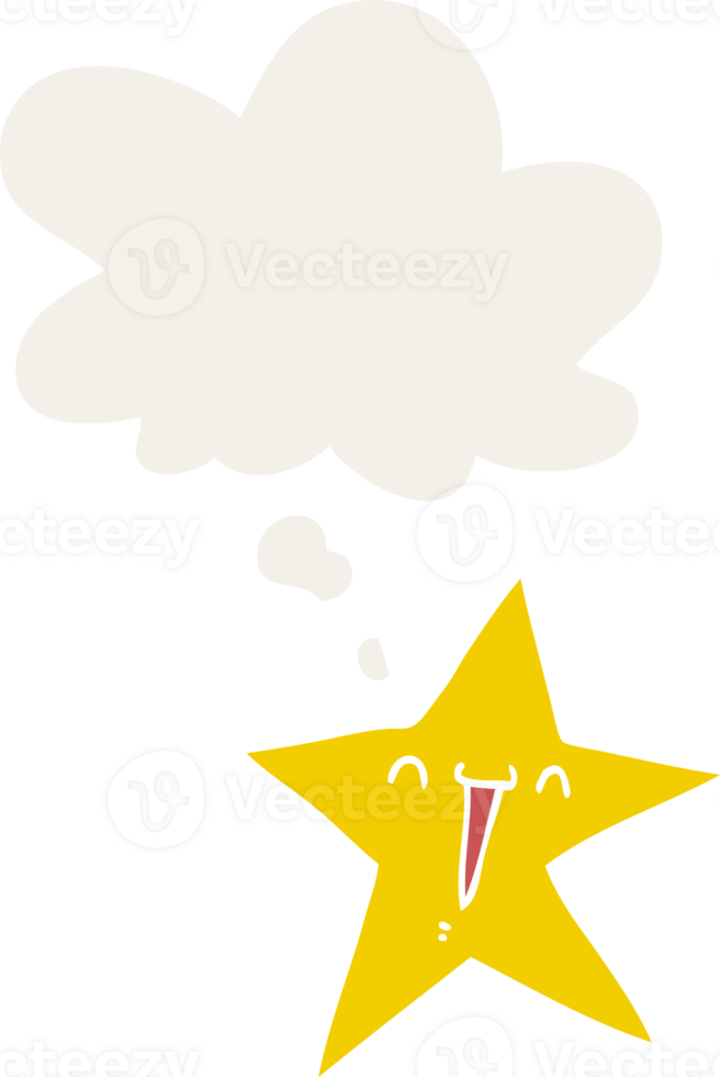 happy cartoon star with thought bubble in retro style png