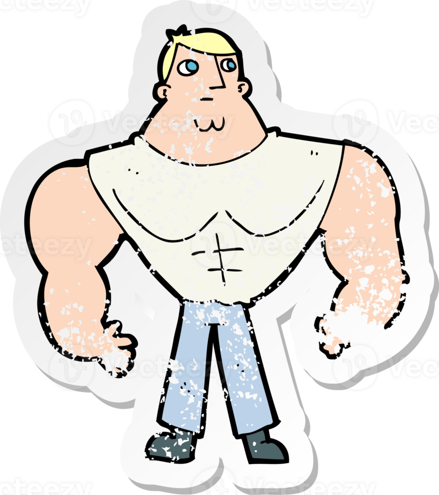 retro distressed sticker of a cartoon body builder png