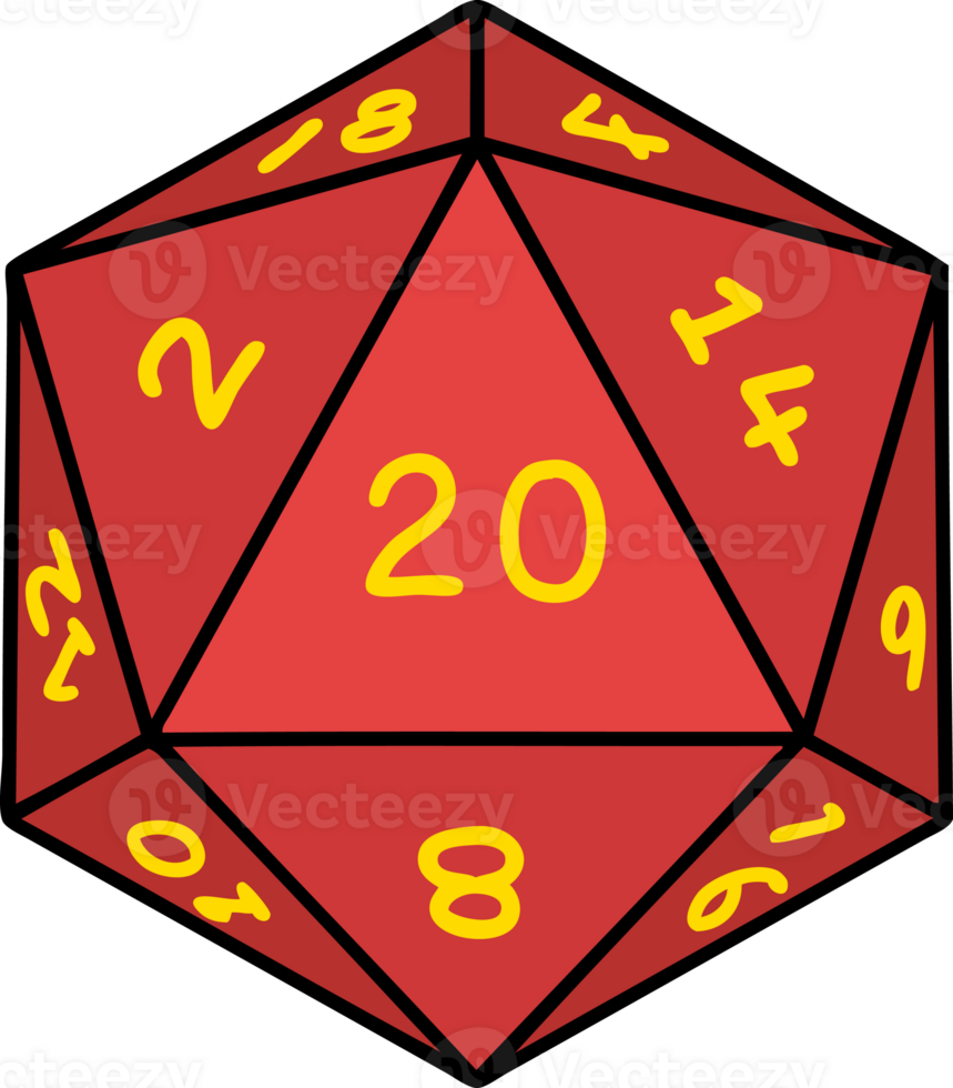 Retro Tattoo Style natural 20 D20 dice roll png