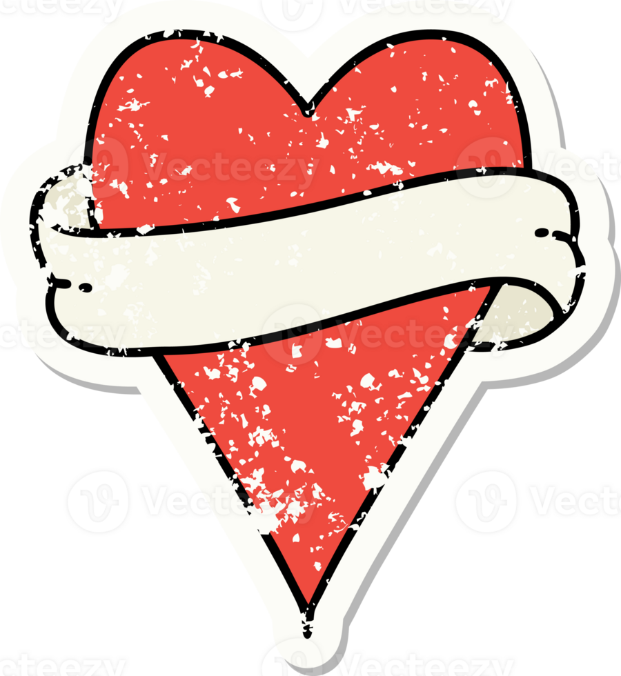 distressed sticker tattoo in traditional style of a heart and banner png