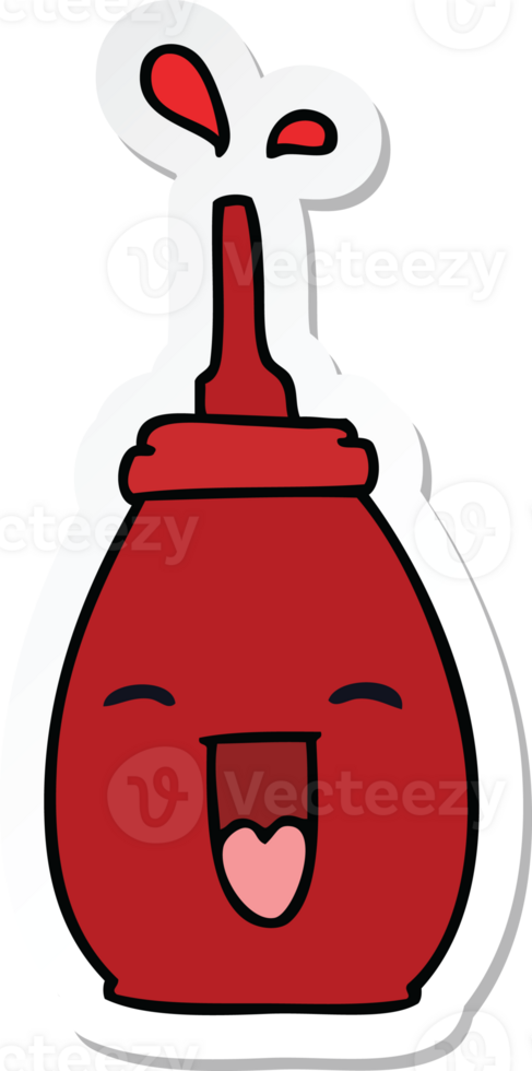 sticker of a quirky hand drawn cartoon happy red sauce png