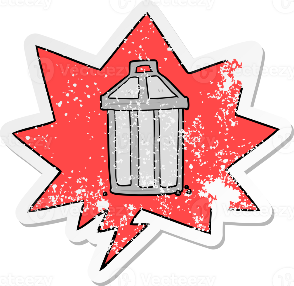 cartoon old metal garbage can with speech bubble distressed distressed old sticker png