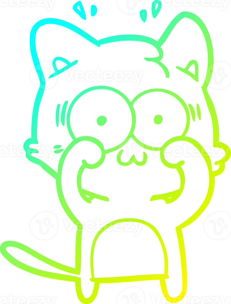 cold gradient line drawing of a cartoon surprised cat png