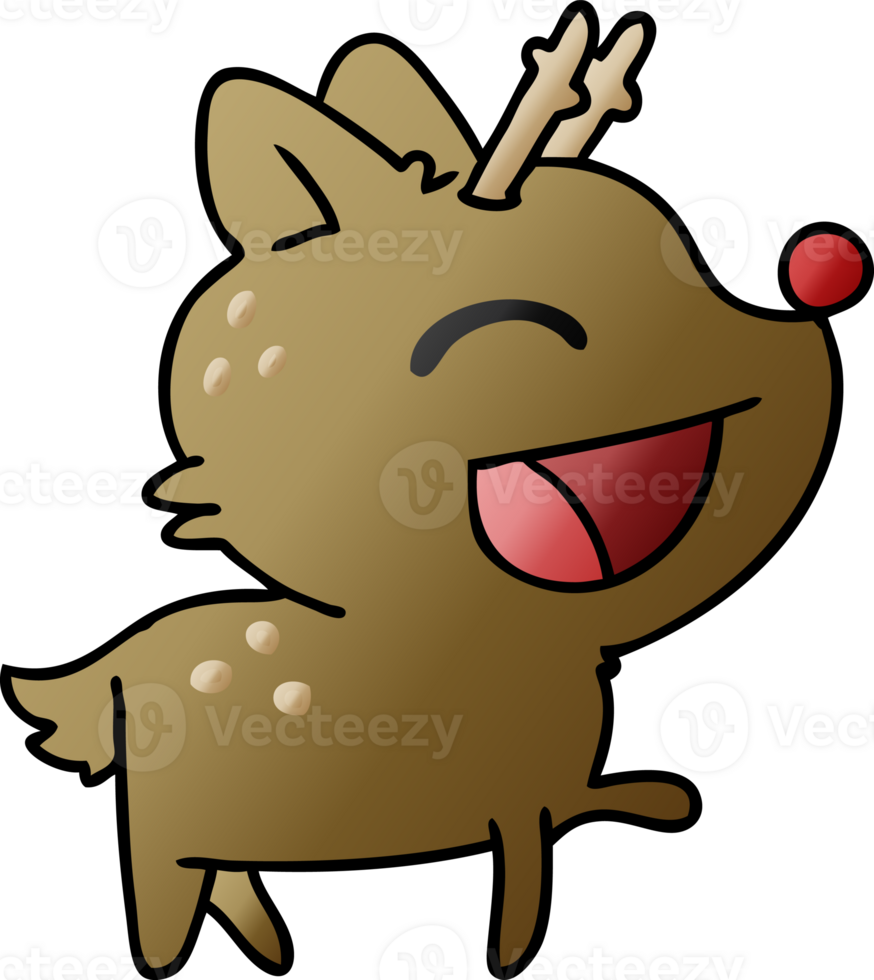 drawn gradient cartoon of cute red nosed reindeer png