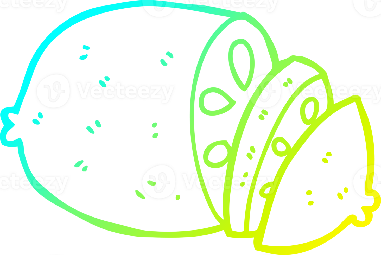cold gradient line drawing of a cartoon sliced lemon png