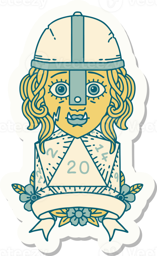 sticker of a half orc fighter with natural twenty dice roll png