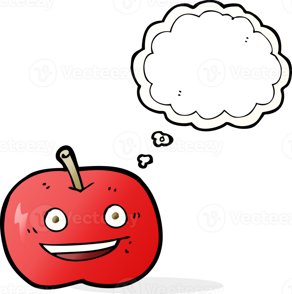cartoon shiny apple with thought bubble png