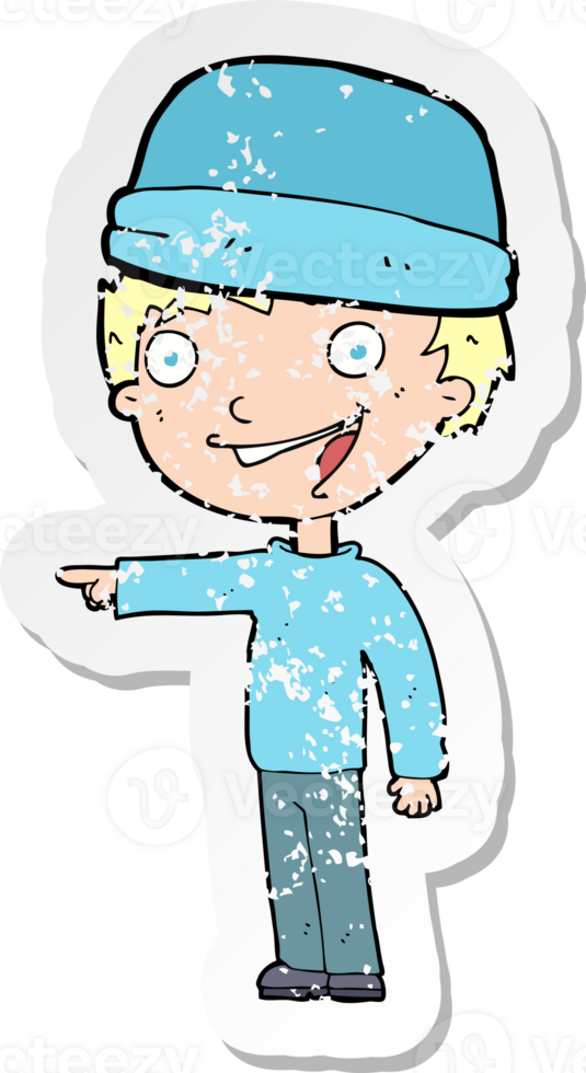 retro distressed sticker of a cartoon man wearing winter hat png