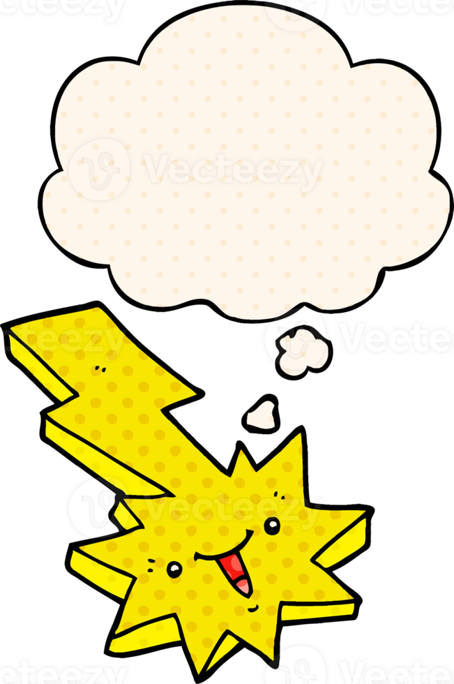 cartoon lightning strike with thought bubble in comic book style png