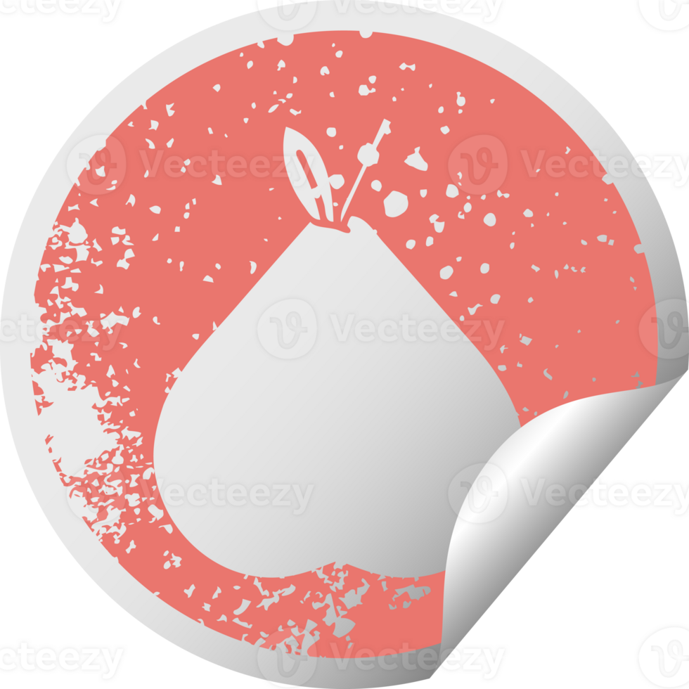 distressed circular peeling sticker symbol of a green pear png
