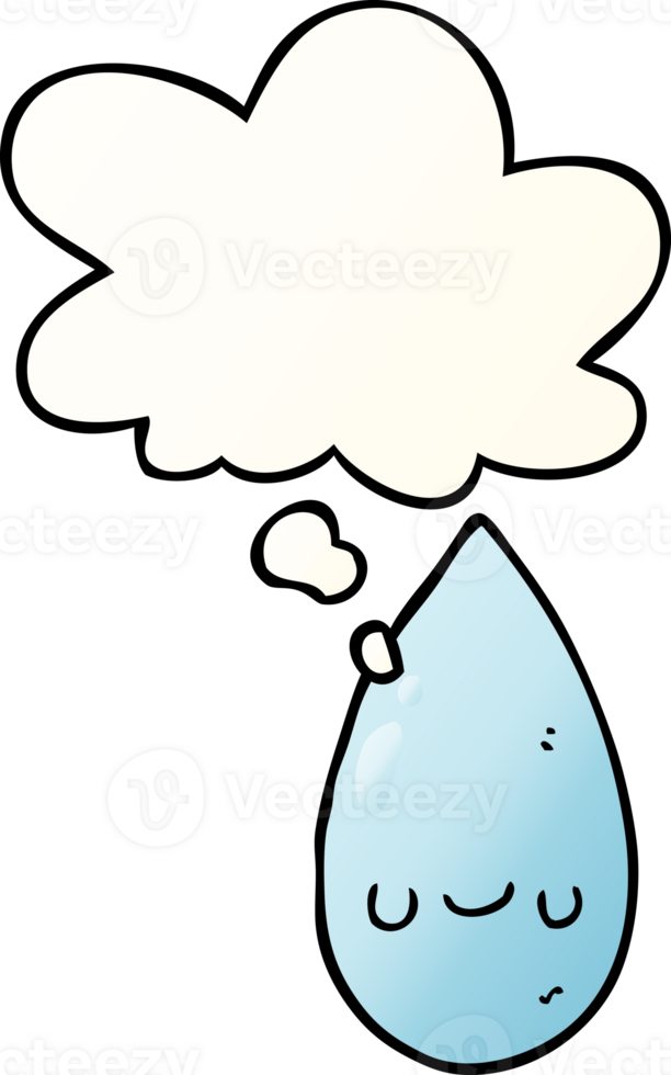 cartoon cute raindrop with thought bubble in smooth gradient style png